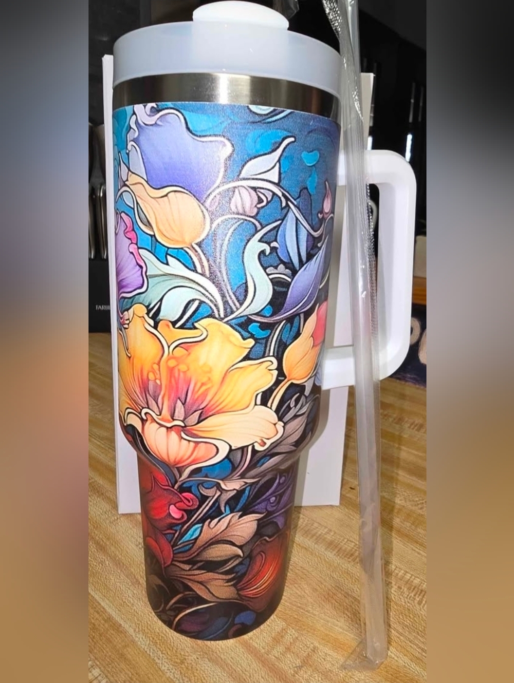 Colorful Floral 40 Oz Vacuum Insulated Travel Tumbler - Multicolor NEW